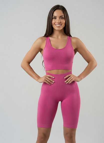 Conjunto Yoga Seamless Top Shorts Cintura Alta