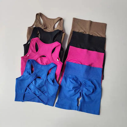 Conjunto Yoga Seamless Top Shorts Cintura Alta