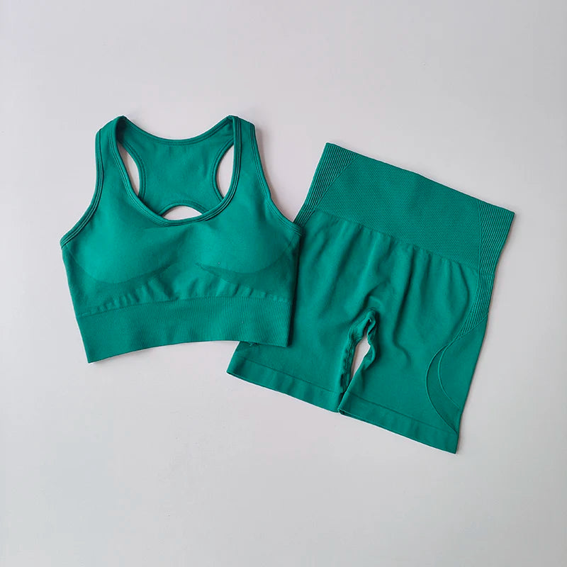 Conjunto Yoga Seamless Top Shorts Cintura Alta
