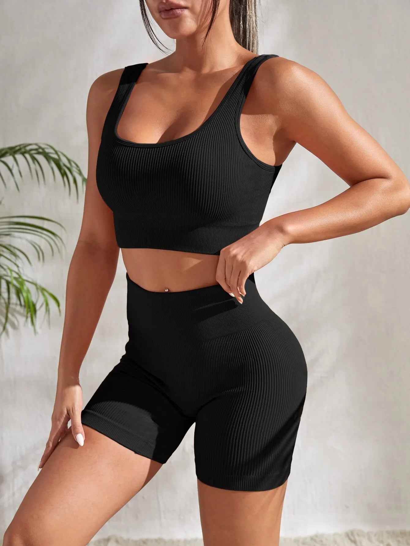 Conjunto Ribbed Seamless Crop Shorts