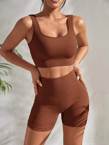 Conjunto Ribbed Seamless Crop Shorts