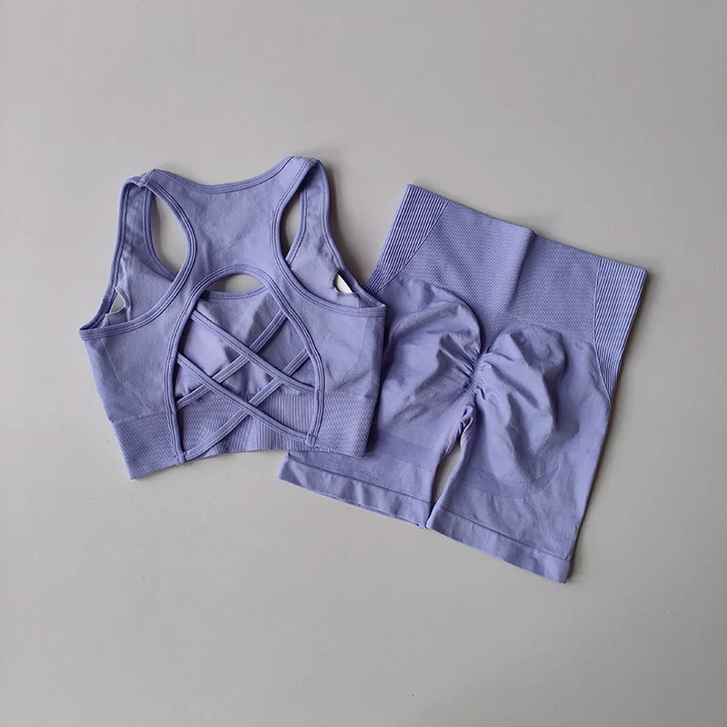 Conjunto Yoga Seamless Top Shorts Cintura Alta