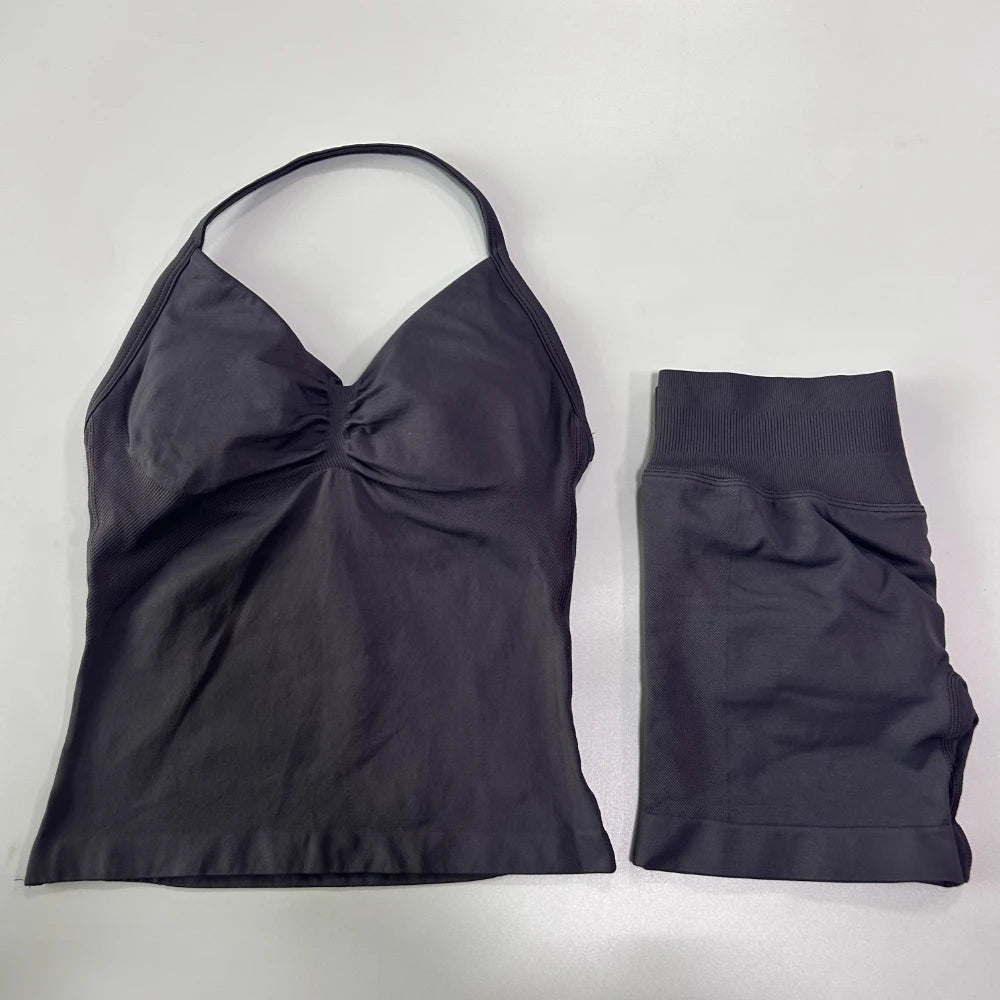 Conjunto Gym Seamless Top Backless Shorts