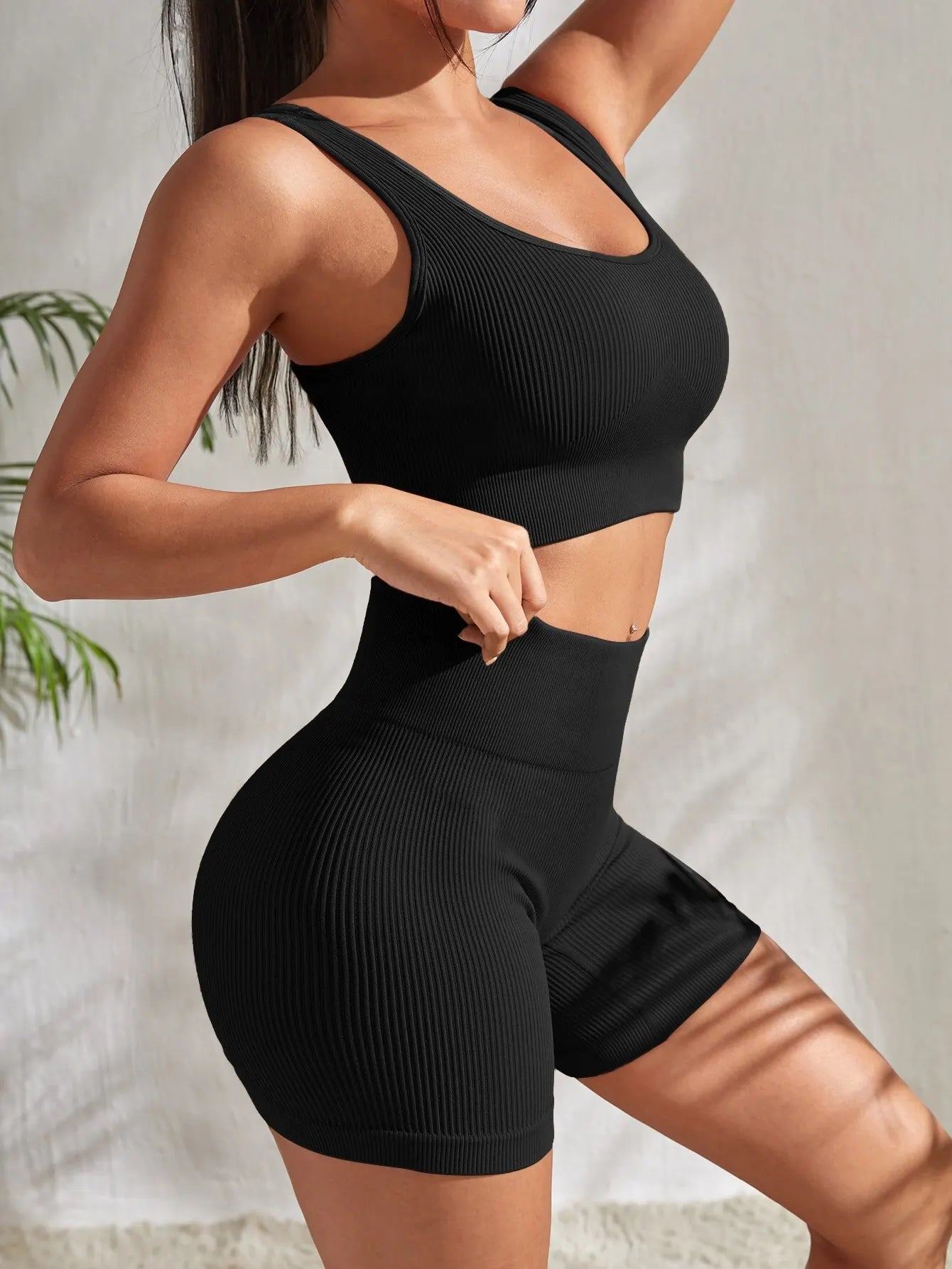 Conjunto Ribbed Seamless Crop Shorts