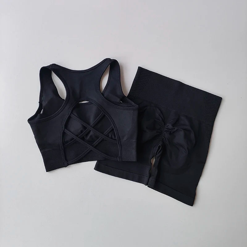 Conjunto Yoga Seamless Top Shorts Cintura Alta